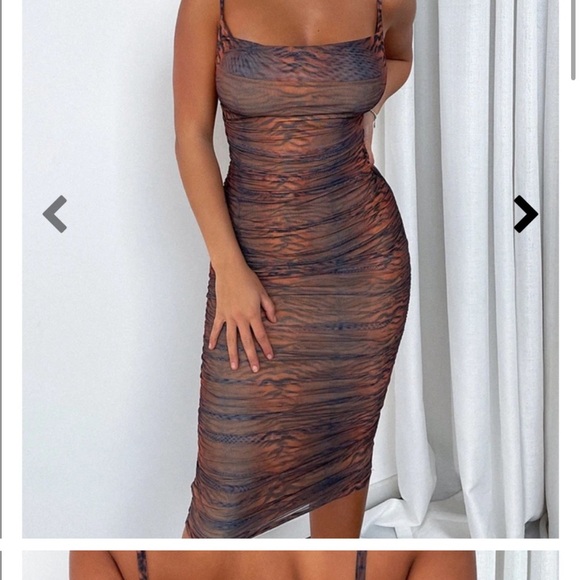 Thats So Fetch. LINDA MIDI DRESS - BROWN TIGER PRINT - Picture 1 of 5